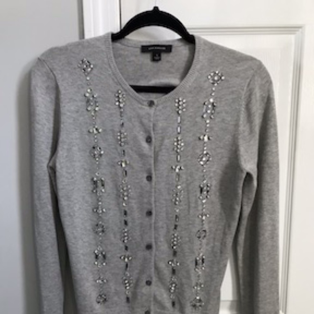 Ann Taylor Embellished Gray Cardigan Sweater